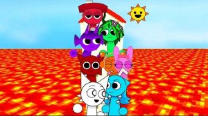 Малыш Спрунки Аква и малышка Венда играли в «Пол - это лава Обби» в ROBLOX Incredibox Sprunki