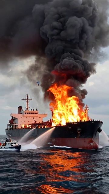 Корабль в огне: необратимые последствия катастрофы #катастрофа #пожар #море #небезопасность