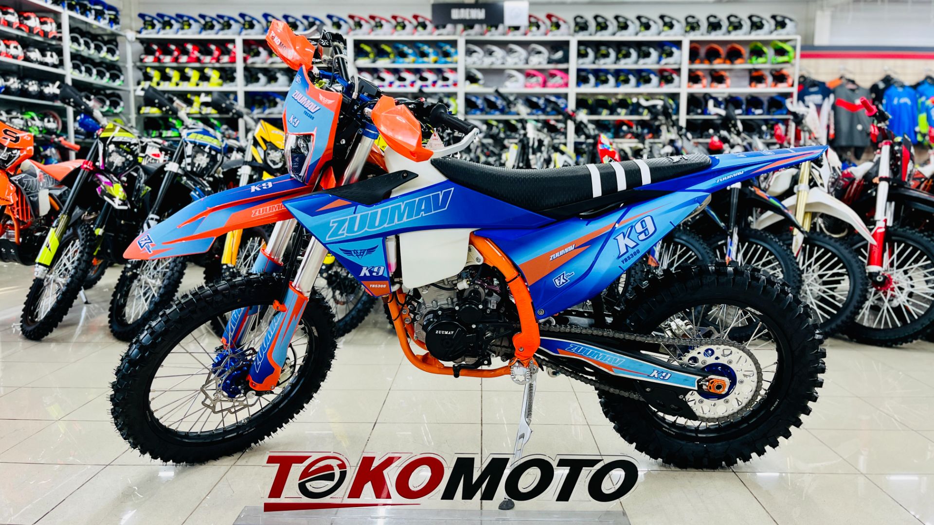 Мотоцикл эндуро ZUUMAV K9 YBS-300 с прогрессией сине-оранжевый