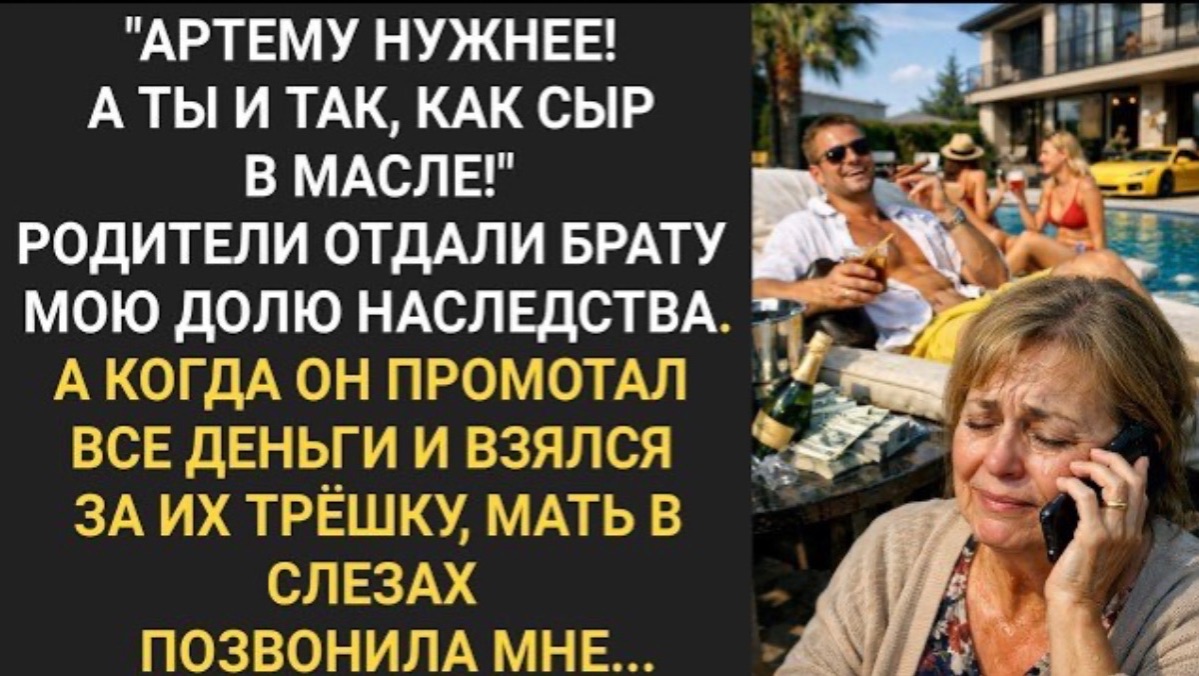 Родители отдали брату мою долю наследства. Он промотал все деньги и взялся за их трешку!