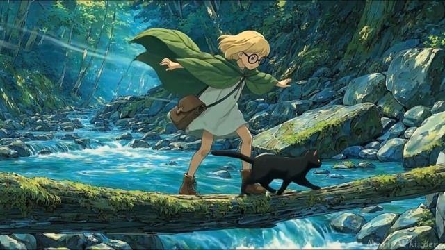 A Girl And Her Black Cat Discover The Forest's Hidden Magic   Ghibli Ambience ASMR