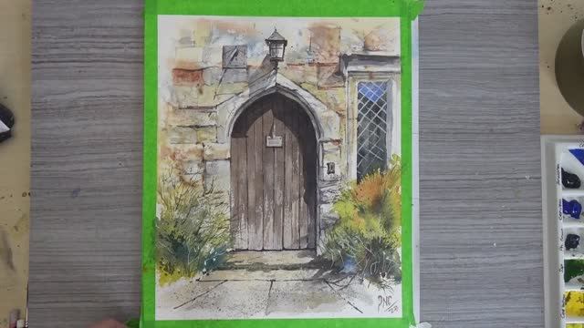Как нарисовать акварелью старинный монастырь