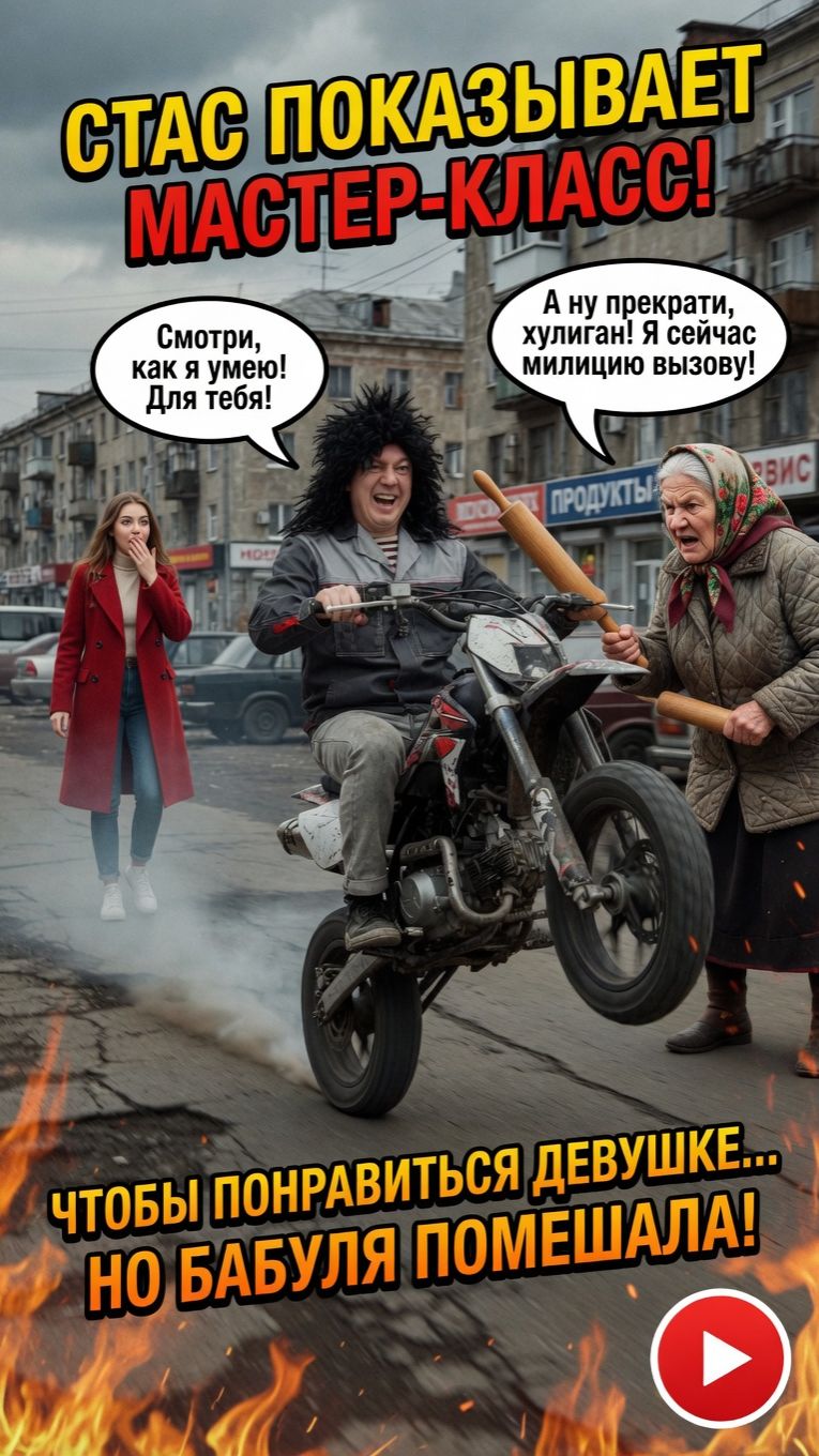 Стас показал мастер-класс на питбайке, чтобы зацепить девушку 😂 Бабуля всё испортила