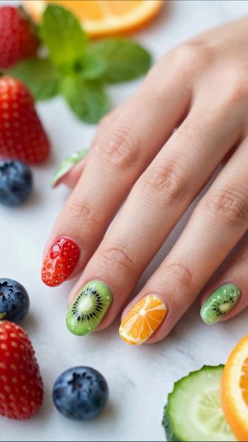 Фруктовый маникюр: летнее вдохновение #маникюр #еда