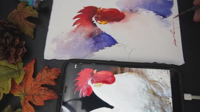 Как нарисовать петуха акварелью