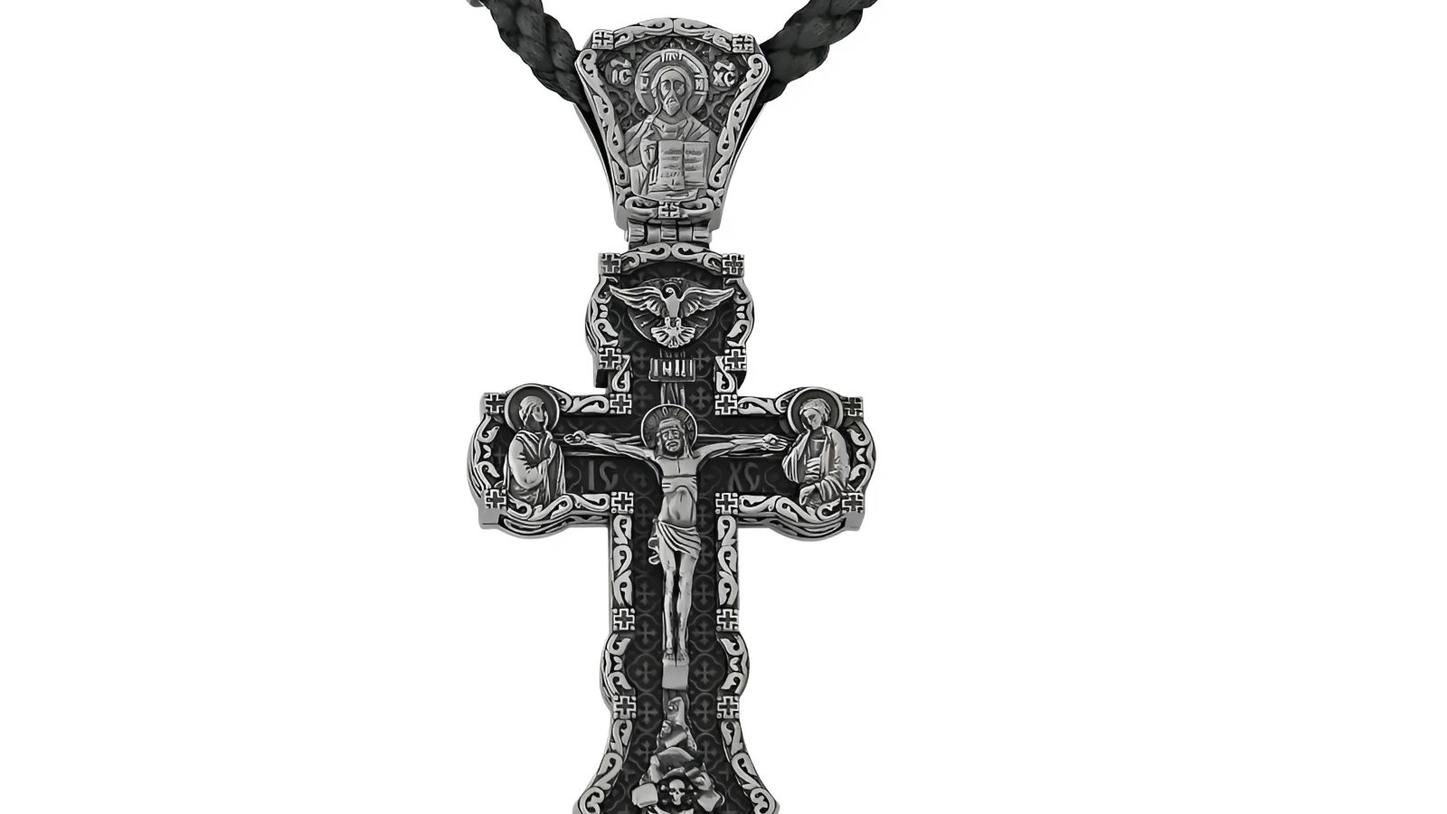 Крест на гайтане «Распятие, Божия Матерь «Знамение» серебро 925 проба (арт. 15-000001-105820)