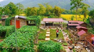 Строительство прочного коровника: установка кровельных панелей и отделка кирпичных стен для защиты.