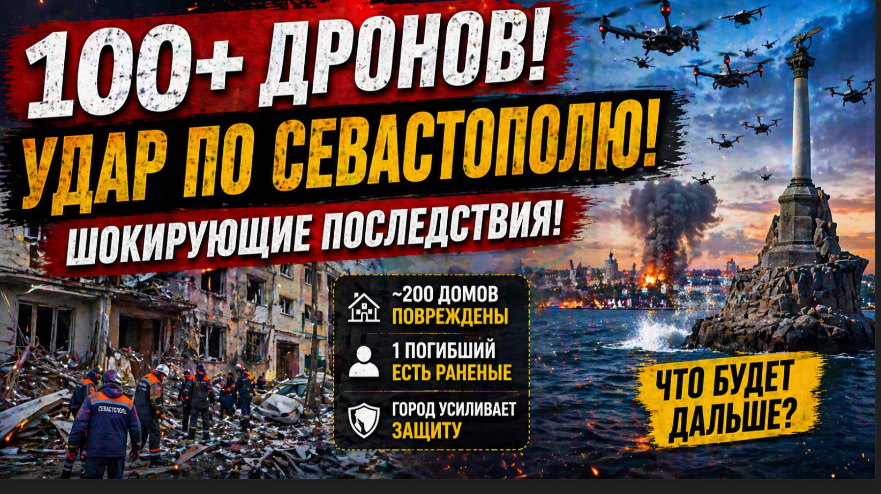 🚨 МАССИРОВАННЫЙ УДАР ПО СЕВАСТОПОЛЮ! СОТНИ ДРОНОВ — ПОГИБЛИ ЛЮДИ!