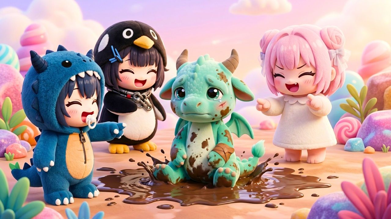 Пингвиненок Гугу Гага спасает раненого дракончика в горной деревне, где бушует шторм