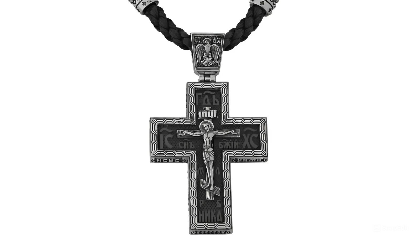 Крест на гайтане «Распятие, Николай Чудотворец» серебро 925 проба (арт. 15-000035-105820)