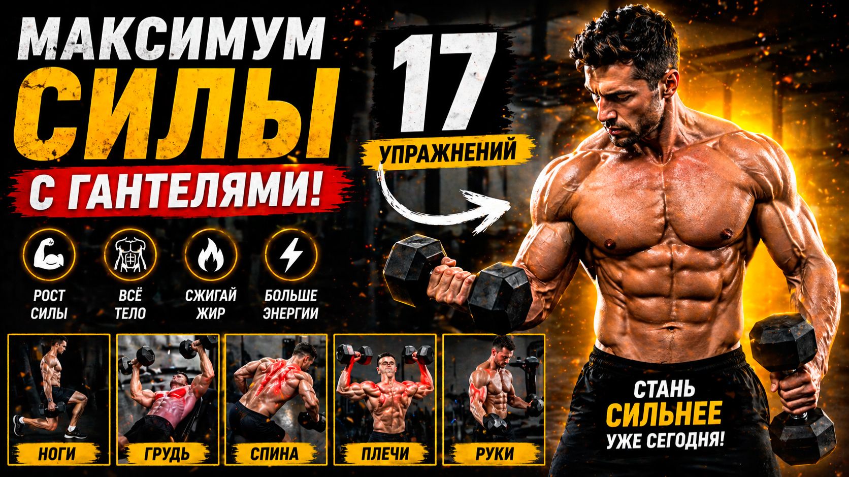 🔥 МАКСИМУМ СИЛЫ С ГАНТЕЛЯМИ! 17 Упражнений на Всё Тело