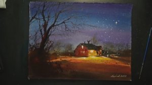 Как изобразить ночной деревенский пейзаж  в акварельной живописи