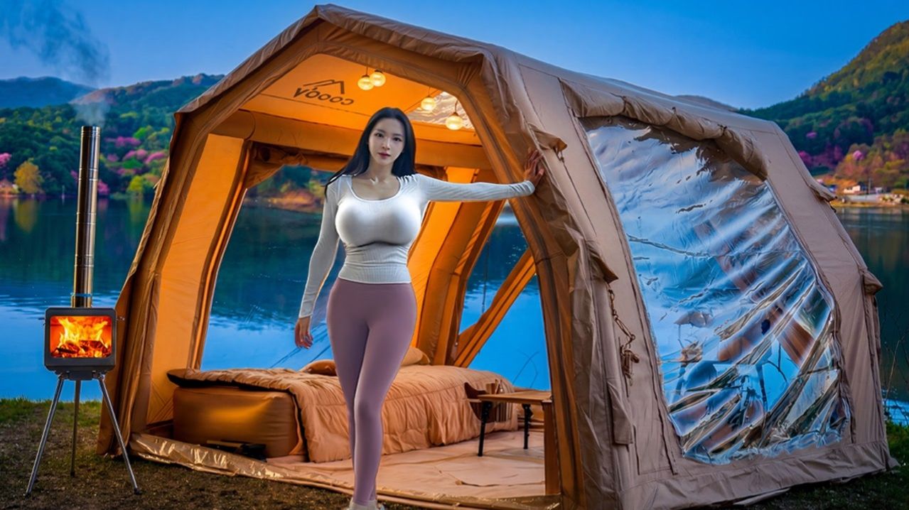Уединенный отдых на природе у озера в уютной надувной палатке — Camp ASMR