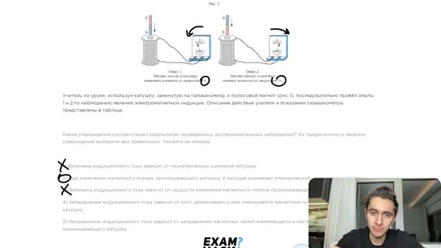 Учитель на уроке используя катушку замкнутую на гальванометр и полосовой магнит - 26378