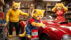 Рыжий котёнок восстанавливает сломанную гоночную машину – мама-кошка в шоке  не может в это поверить