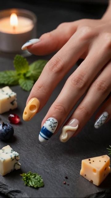 Сюрреалистичный маникюр с элементами еды #маникюр #сюрреализм #еда #дизайн