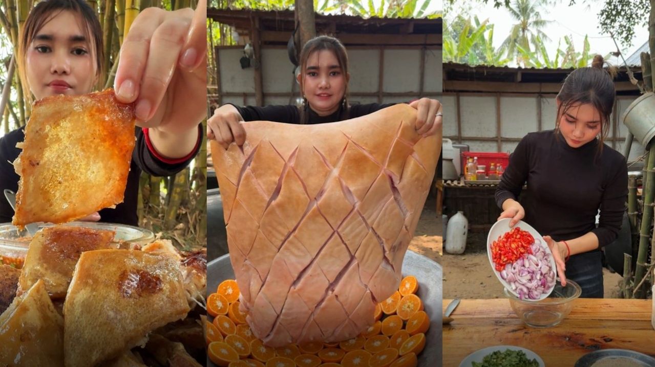 Девушка показывает потрясающий рецепт приготовления жареной свинины, заправленной апельсином