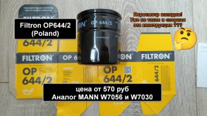 Распил масляного фильтра Filtron OP644/2 (Poland). Аналог MANN W7056