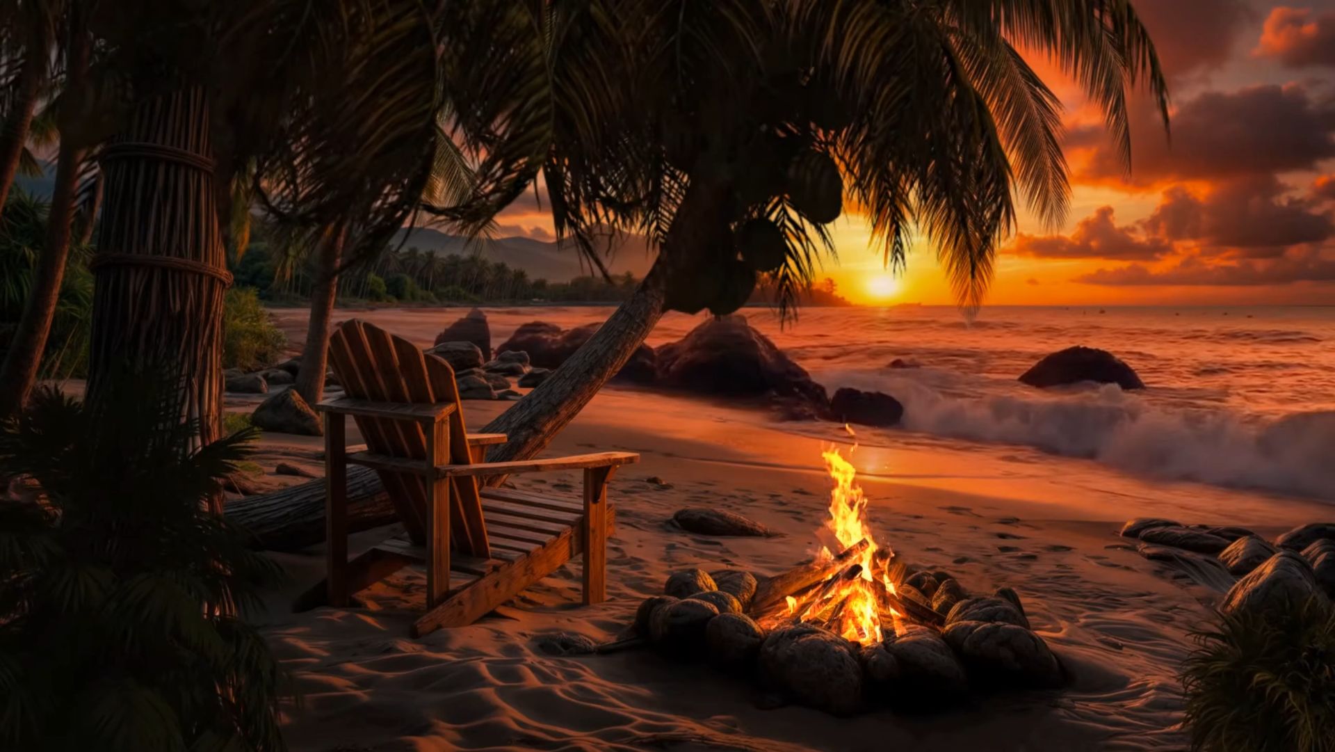 🌅 Закат у моря с костром | Тёплая атмосфера пляжа для отдыха и расслабления