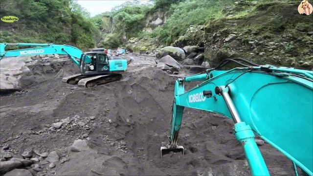 Строительство, экскаватор копает песок