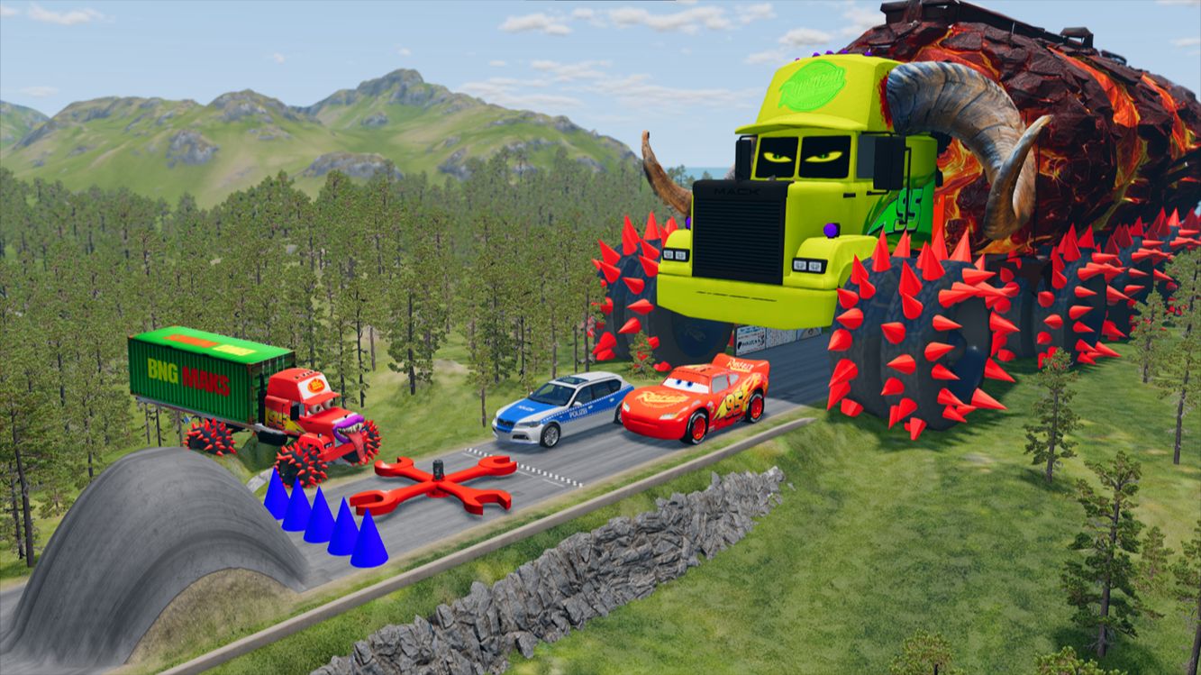 Огромный бульдозер против молнии маквин! Ужасный спуск!