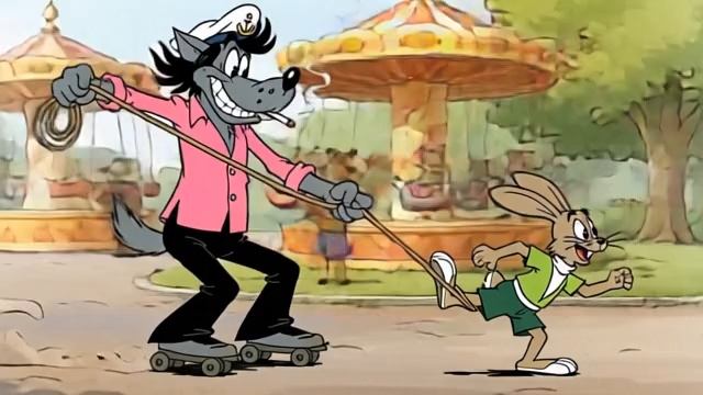 Ну погоди! Волк бежит за зайцем и ловит его веревкой