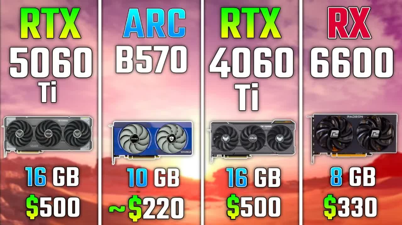 RTX 5060 Ti Vs Arc B570 Vs RTX 4060 Ti Vs RX 6600 | 7 игр | Ryzen 7 7800X3D | 1080p