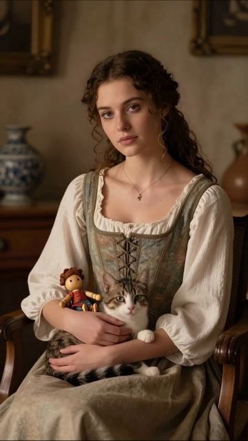 Тайны старинного мира: девушка кот и игрушка искусство история