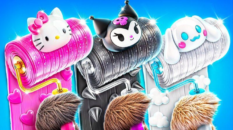 Мы построили секретные домики Hello Kitty vs Kuromi vs Cinnamoroll! Домики одного цвета челлендж!