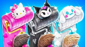 Мы построили секретные домики Hello Kitty vs Kuromi vs Cinnamoroll! Домики одного цвета челлендж!