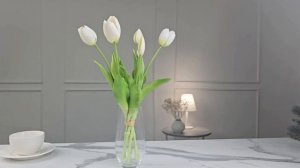 Букет искусственных цветов БЕЛЫЕ ТЮЛЬПАНЫ, силикон, 40 см, 5 шт., 2057223