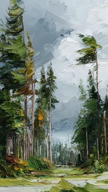 Хвойный лес в момент сильного ветра (картина #1153) / Арт-студия Нормова