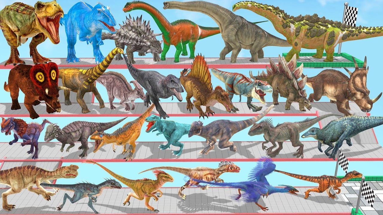 БЕЗУМНЫЙ ЗАБЕГ динозавров  🌟🤗  Кто сможет пробежать полосу препятствий?