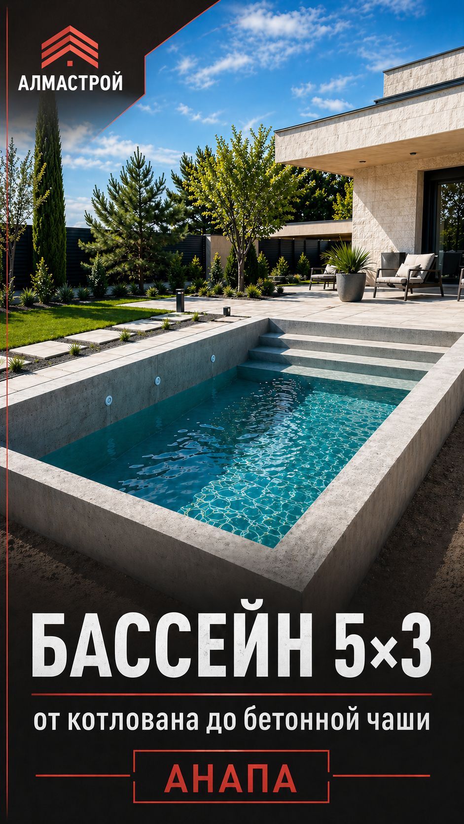 Строительство бассейна 5×3 в Анапе — от котлована до бетонной чаши