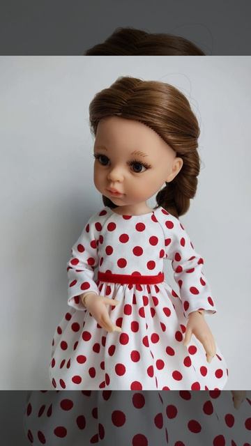 Платье в горошек с рукавом реглан для кукол Паола Рейна