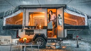 Кемпинг в сильный дождь в автоматическом трехкомнатном кемпере.