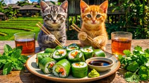 Мои Котята приготовили Роллы — японские шедевры с кошачьим акцентом! 🐱🍣