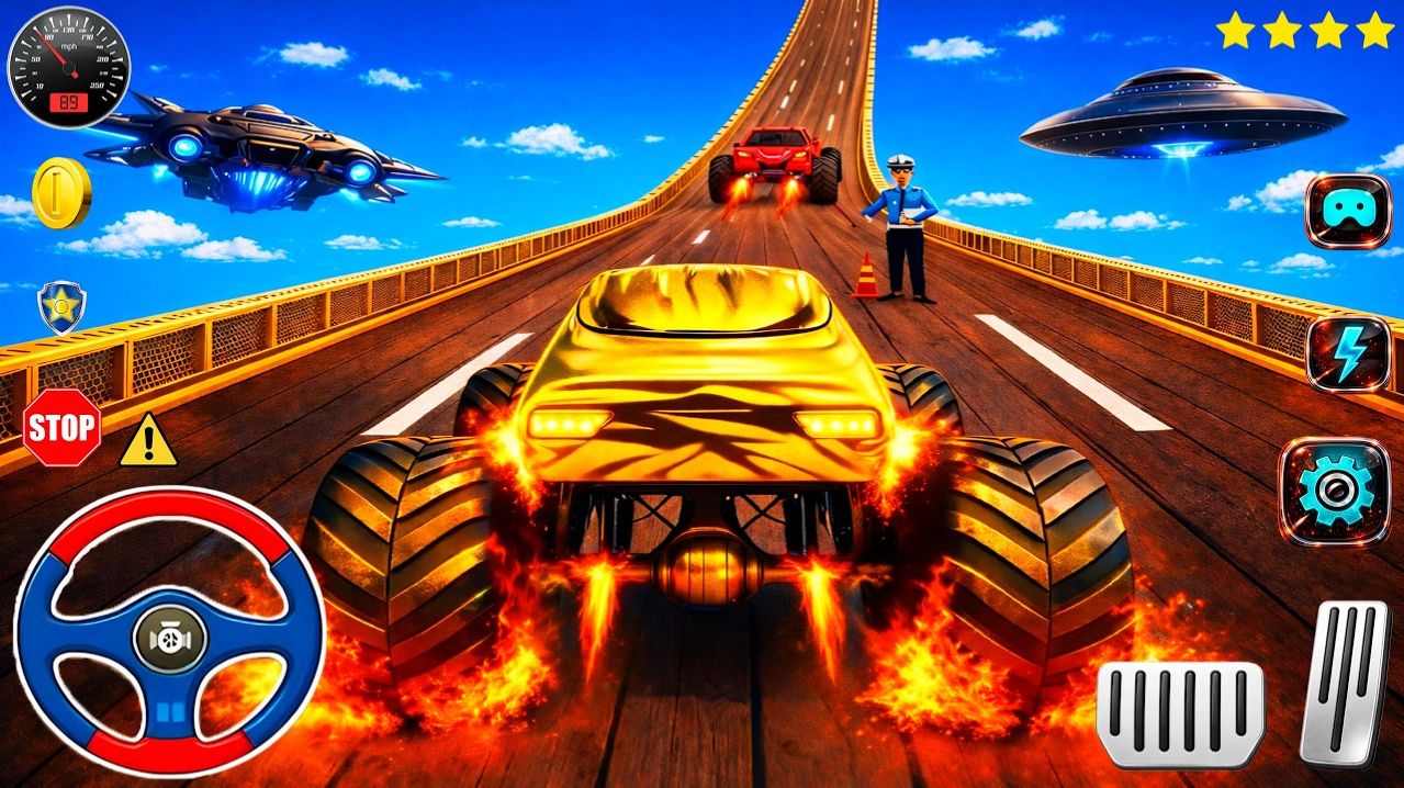 🚨Экстремальные гонки на Монстр-траках с мега рампой и экстремальными трюками 💥с авариями. Мультики