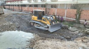 WOW!! Update Landfilling flooded & Cleaning BY Dozer SHANTUl DH17 C3 Push stone & dump truck Unload