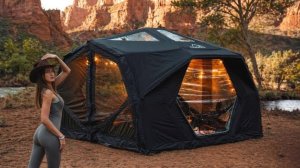 Кемпинг в каньоне в новой люксовой надувной палатке. Бушкрафт
