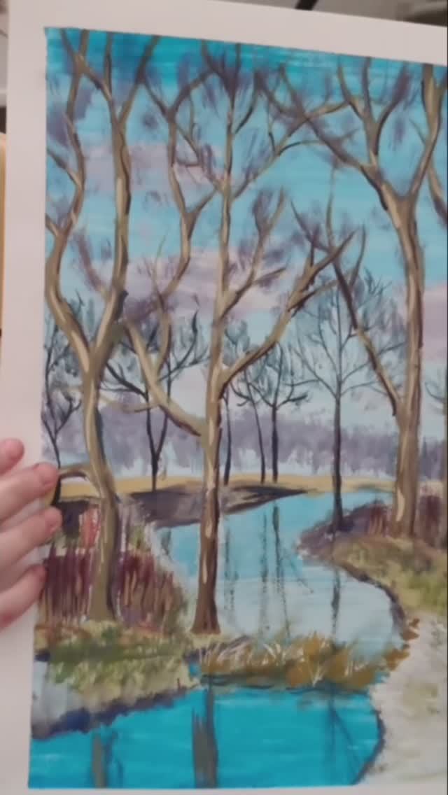 Весенний пейзаж. детские рисунки.