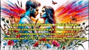 «ДАВАЙ ПОСТРОИМ МИР БЕЗ ЛЖИ». Автор стихов Надежда Воротникова.