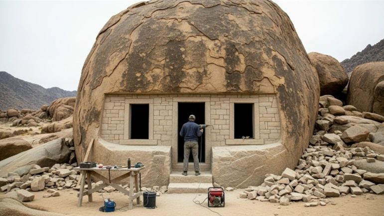 Мужчина строит невероятный дом, в огромной скале своими руками. Бушкрафт