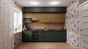 Кухня прямая двухуровневая.