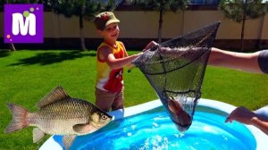 Рыбалка на карася и сома Живые раки и крабы Макс ловит рыбу в бассейне с жабами