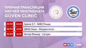 Матчи Чемпионата GÜVEN CLINIC Любительской мини-футбольной лиги Крыма в Высшем и Втором дивизионах