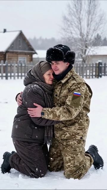 Печальная встреча в холодной зиме #война #грусть #разлука #семья