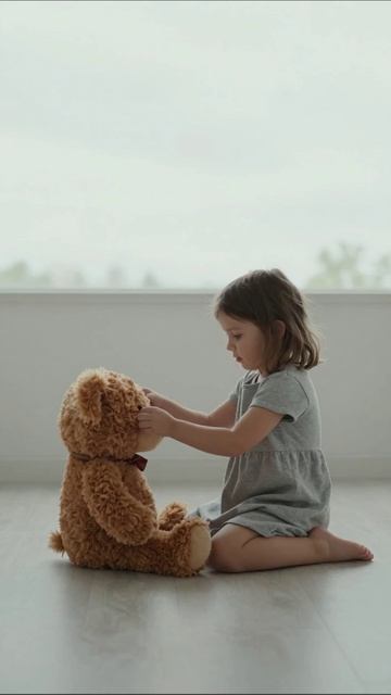 Детские моменты: игра с медвежонком #игрушки #детство