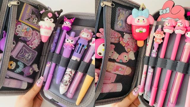 СОБИРАЮ ПЕНАЛ С МИЛОЙ КАНЦЕЛЯРИЕЙ КУРОМИ И МАЙ МЕЛОДИ 💜✏️📒✨ | АСМР