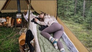 Одиночный поход с моей собакой. Дождь и дровяная печь ASMR. Бушкрафт